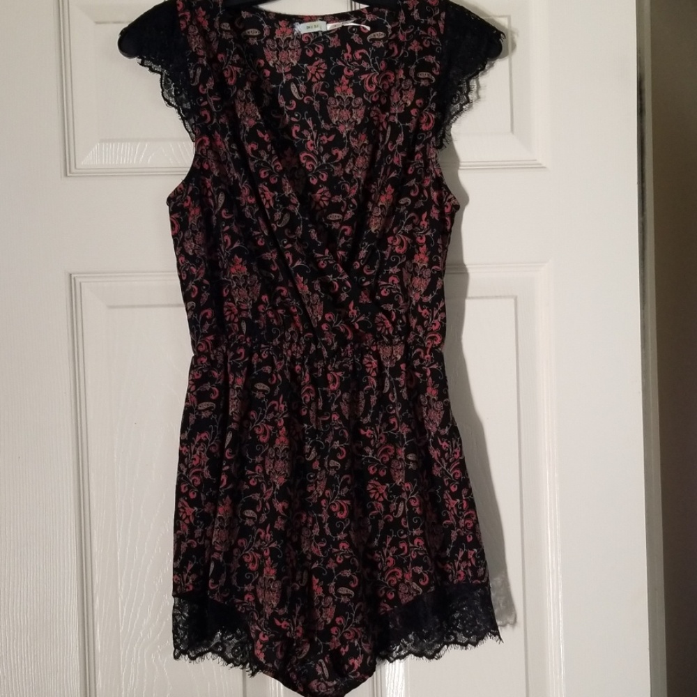 Kimichi Blue small black & red floral lace romper